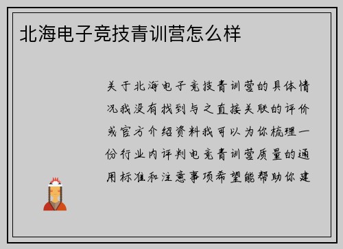 北海电子竞技青训营怎么样