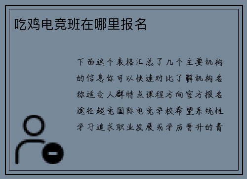 吃鸡电竞班在哪里报名